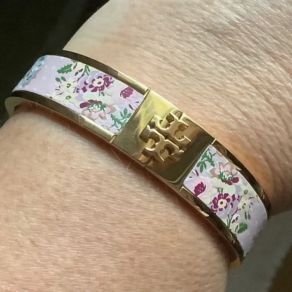NWT TORY BURCH MILLER LEATHER FLORAL HINGE BRACELET NEW​​